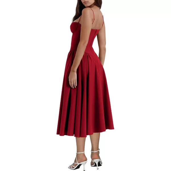 LYANER Women's Spaghetti Strap Pleated Sleeveless Corset Midi Dress with Pocket