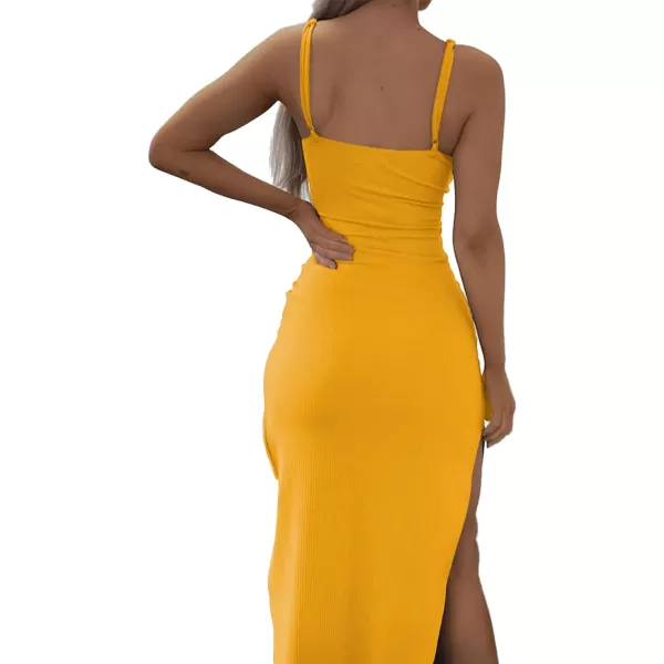 LYANER Women's Tie Knot Cut Out Side Split Hem Sleeveless Knit Bodycon Maxi Dress