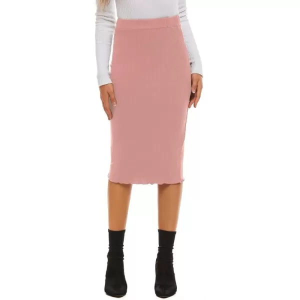 LYANER Women's Casual Ribbed Elastic Waist Lettcue Trim Bodycon Midi Skirt