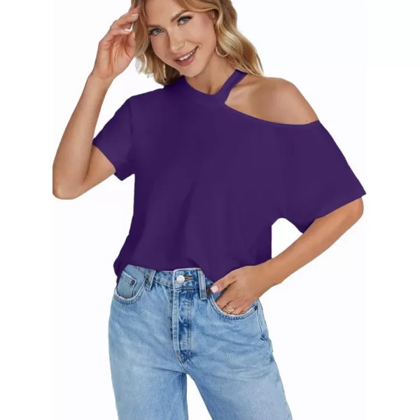 LYANER Women's Causal Cold Shoulder Short Sleeve Cut Out Tee Top T-Shirts Blouse