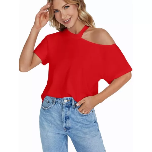 LYANER Women's Causal Cold Shoulder Short Sleeve Cut Out Tee Top T-Shirts Blouse