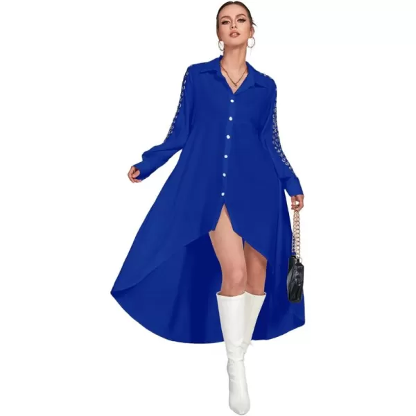 LYANER Women's Collar Button Down Flowy High Low Hem Long Sleeve Blouse Shirt Top