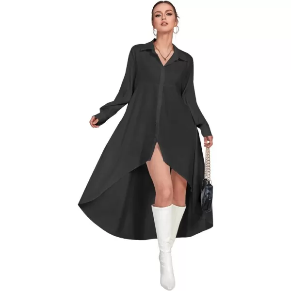 LYANER Women's Collar Button Down Flowy High Low Hem Long Sleeve Blouse Shirt Top