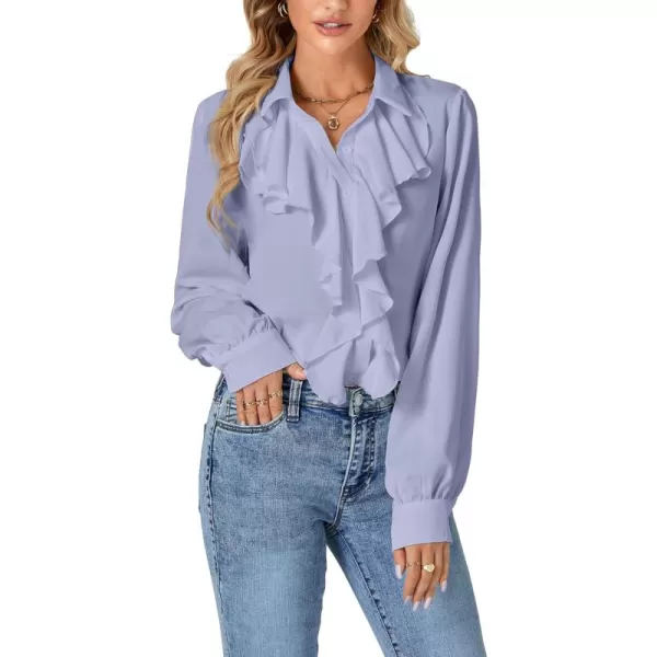 LYANER Women's Fall Long Sleeve Collar V Neck Button Down Ruffle Blouse Victorian Shirt Tops