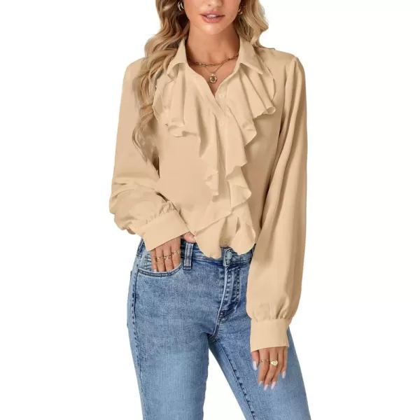 LYANER Women's Fall Long Sleeve Collar V Neck Button Down Ruffle Blouse Victorian Shirt Tops
