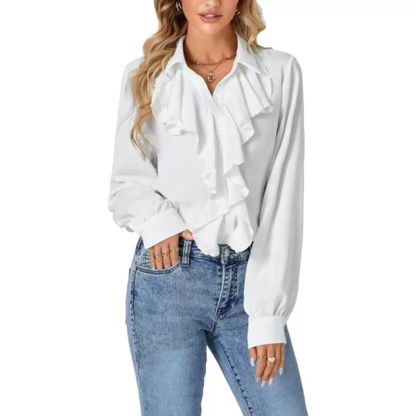 LYANER Women's Fall Long Sleeve Collar V Neck Button Down Ruffle Blouse Victorian Shirt Tops