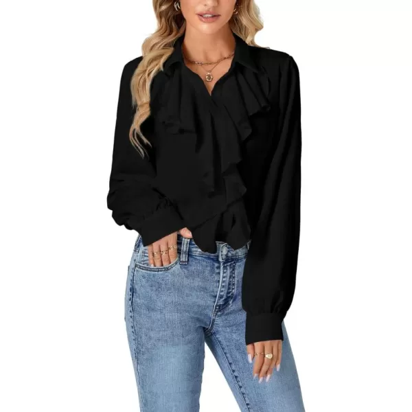 LYANER Women's Fall Long Sleeve Collar V Neck Button Down Ruffle Blouse Victorian Shirt Tops