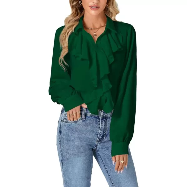 LYANER Women's Fall Long Sleeve Collar V Neck Button Down Ruffle Blouse Victorian Shirt Tops