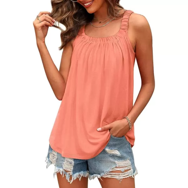 LYANER Women's Scoop Neck Ruched Sleeveless Tunic Blouse Casual Cami Tank Tops