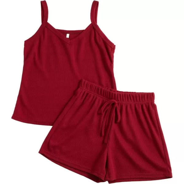 LYANER Women's Waffle Knit Pajamas Set Cami Top and Shorts Sleepwear Lounge Sets