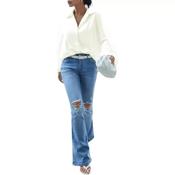 LYANER Women's Button Down Long Sleeve Collar V Neck Cut Out Back Work Blouse