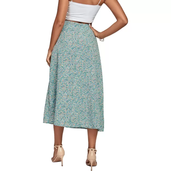 LYANER Women's Casual Boho Printed High Waist Side Split Hem Zipper Midi Skirt