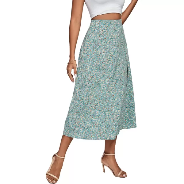 LYANER Women's Casual Boho Printed High Waist Side Split Hem Zipper Midi Skirt