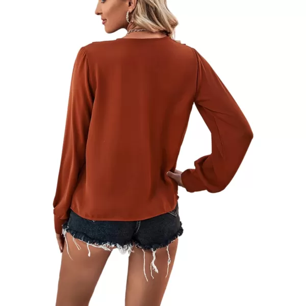 LYANER Women's Casual Plain V Neck Puff Long Sleeve Work Blouse Shirt Pullover Top