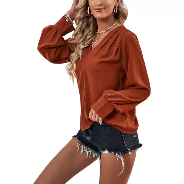 LYANER Women's Casual Plain V Neck Puff Long Sleeve Work Blouse Shirt Pullover Top