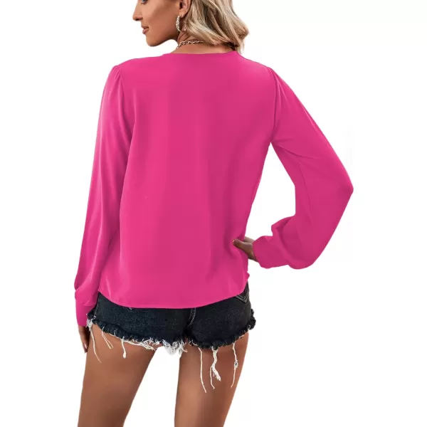 LYANER Women's Casual Plain V Neck Puff Long Sleeve Work Blouse Shirt Pullover Top