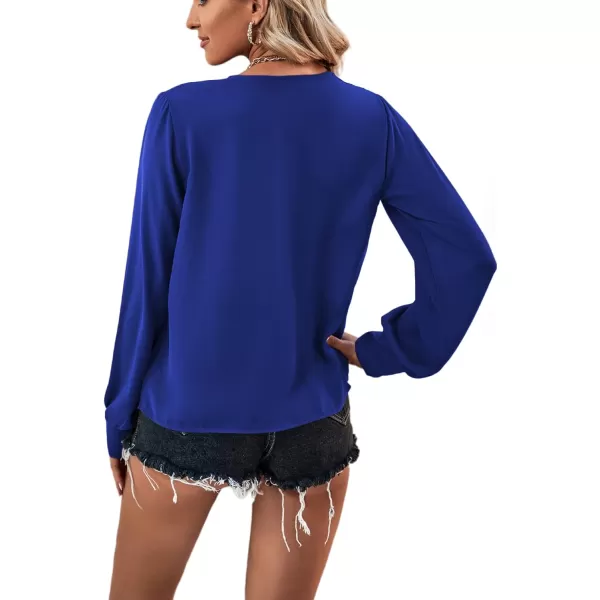 LYANER Women's Casual Plain V Neck Puff Long Sleeve Work Blouse Shirt Pullover Top