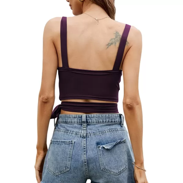 LYANER Women's Deep V Neck Twist Knot Hollow Out Waist Tie Crop Tank Sleeveless Top