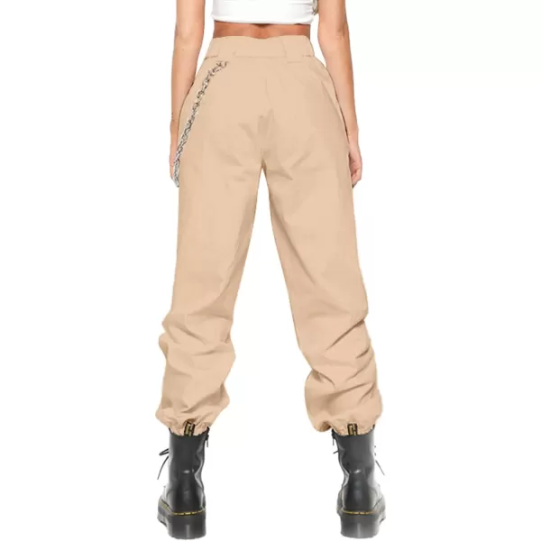 LYANER Women's High Waisted Chain Strap Zipper Jogger Trousers Pants with Pockets