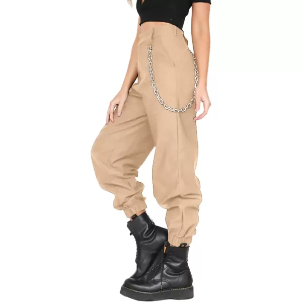 LYANER Women's High Waisted Chain Strap Zipper Jogger Trousers Pants with Pockets