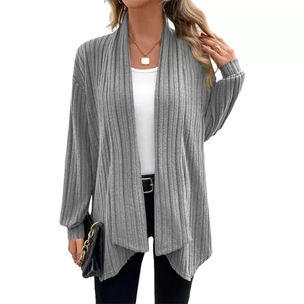 LYANER Women’s Long Sleeve Draped Open Front Ribbed Knit Cardigan Casual Sweater Outerwear