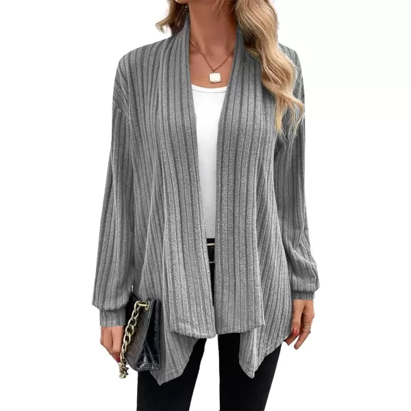 LYANER Women’s Long Sleeve Draped Open Front Ribbed Knit Cardigan Casual Sweater Outerwear