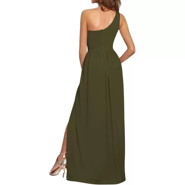 LYANER Women's One Shoulder High Split Sleeveless Ruched Sexy Cocktail Maxi Long Dress
