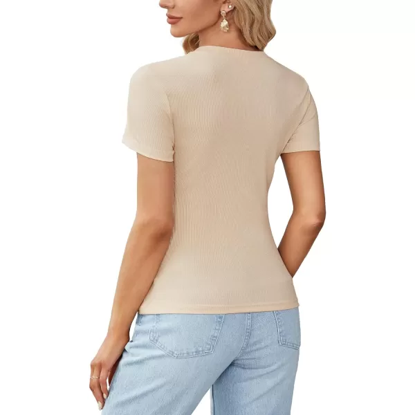 LYANER Women's Ribbed Knit Round Neck Short Sleeve Slim Fit Basic T-Shirt Tee Top