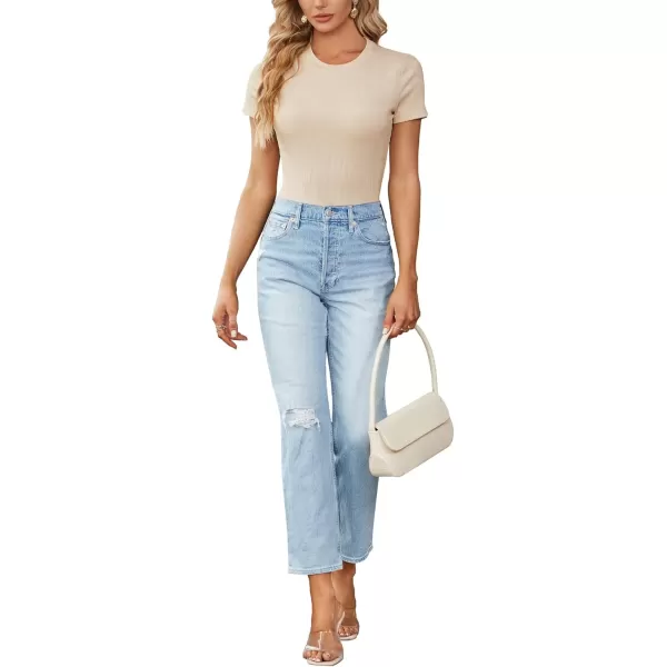 LYANER Women's Ribbed Knit Round Neck Short Sleeve Slim Fit Basic T-Shirt Tee Top