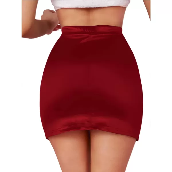 LYANER Women's Satin Silky Elastic Wasit Split Slit Hem Bodycon Short Skirt
