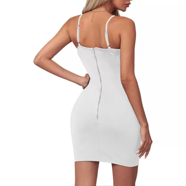 LYANER Women's Spaghetti Strap Chain Tassel Feather Trim Bodycon Party Mini Dress
