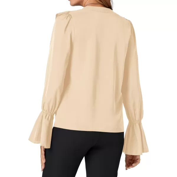 LYANER Women’s V Neck Ruffle Front Button Down Ruffle Long Sleeve Blouse Top Shirt