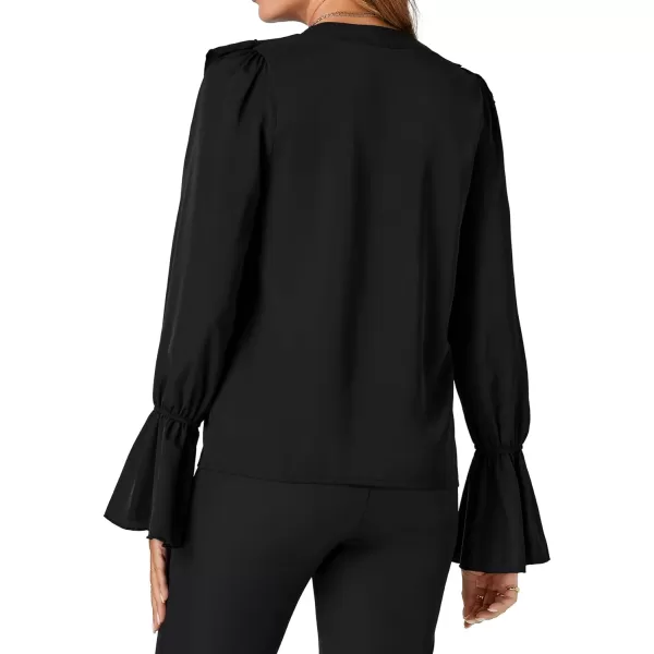 LYANER Women’s V Neck Ruffle Front Button Down Ruffle Long Sleeve Blouse Top Shirt