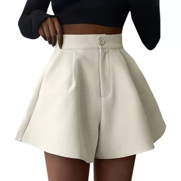 LYANER Women's High Wasit Pleated Button Zipper Flare Shorts