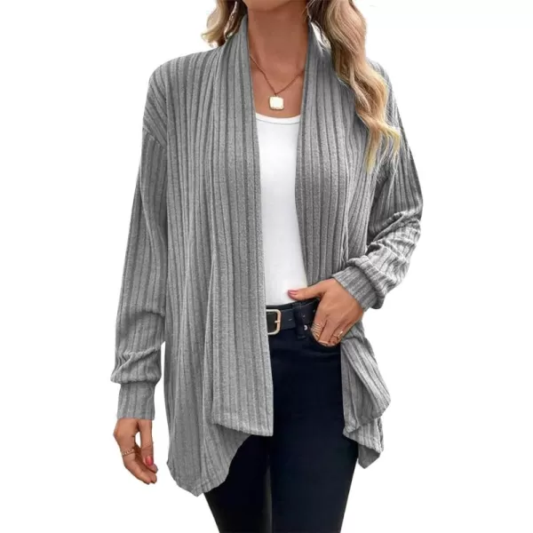 LYANER Women’s Long Sleeve Draped Open Front Ribbed Knit Cardigan Casual Sweater Outerwear