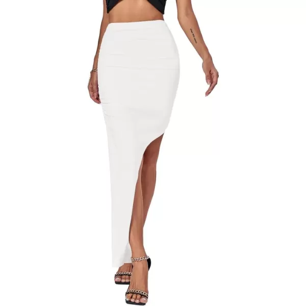LYANER Women's Ruched High Wasit Stretchy Split Slit Hem Bodycon Maxi Long Skirt
