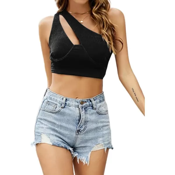 LYANER Women's Sexy One Shoulder Cut Out Sleeveless Slim Cami Crop Top