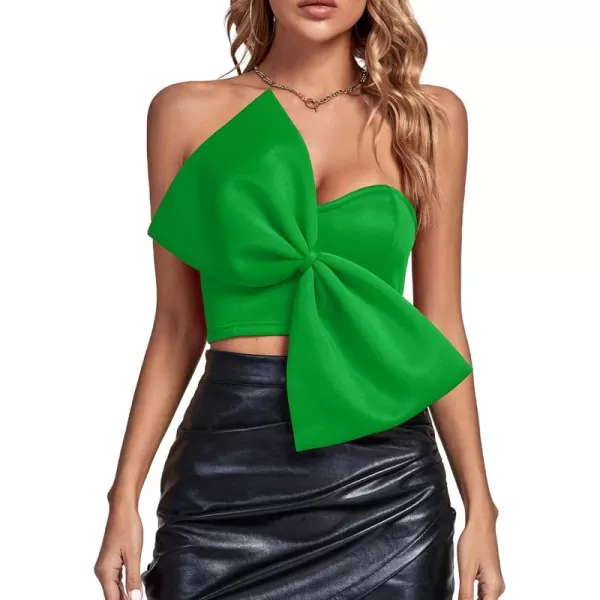 LYANER Women's Sexy Sweetheart Neck Bow Sleeveless Crop Tube Tops Strapless Bustier Cami Corset Top