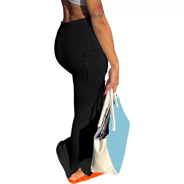 LYANER Women's High Waist Ruched Split Solid Pencil Long Maxi Skirt with Flap Pockets