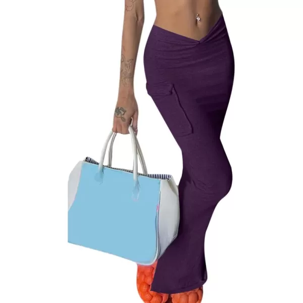 LYANER Women's High Waist Ruched Split Solid Pencil Long Maxi Skirt with Flap Pockets