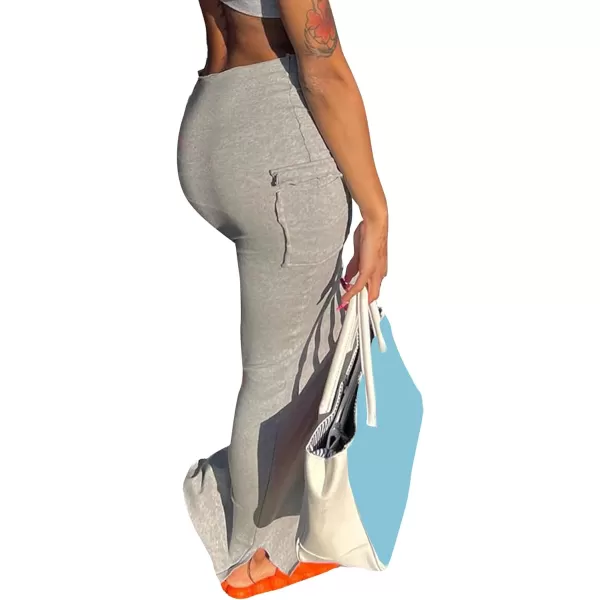 LYANER Women's High Waist Ruched Split Solid Pencil Long Maxi Skirt with Flap Pockets