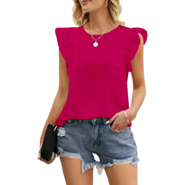 imageLYANER Womens Crewneck Ruffle Trim Sleeveless Summer Tunic Blouse Tank TopRose
