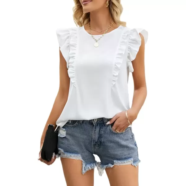 imageLYANER Womens Crewneck Ruffle Trim Sleeveless Summer Tunic Blouse Tank TopWhite