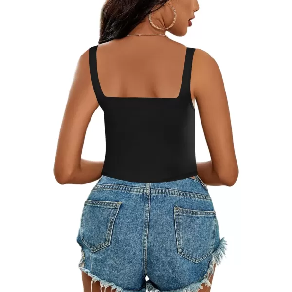 imageLYANER Womens Cute Crop Tank Tops Square Neck Sleeveless Workout Shirt Going Out Sexy Top Basic Slim Fit TankBlack