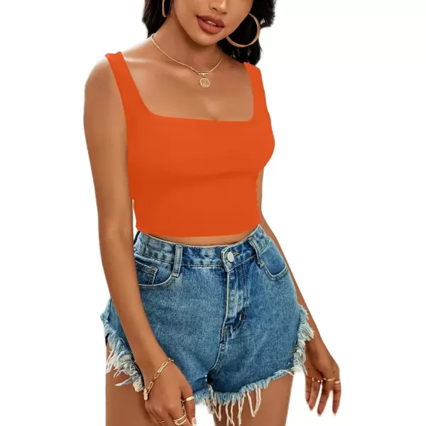 imageLYANER Womens Cute Crop Tank Tops Square Neck Sleeveless Workout Shirt Going Out Sexy Top Basic Slim Fit TankOrange
