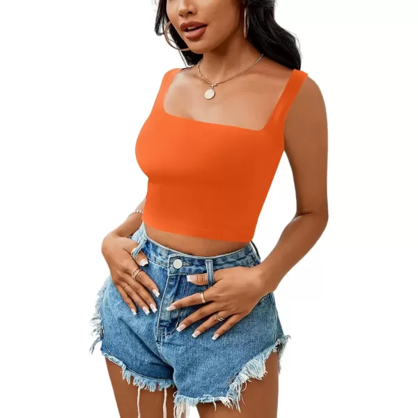 imageLYANER Womens Cute Crop Tank Tops Square Neck Sleeveless Workout Shirt Going Out Sexy Top Basic Slim Fit TankOrange