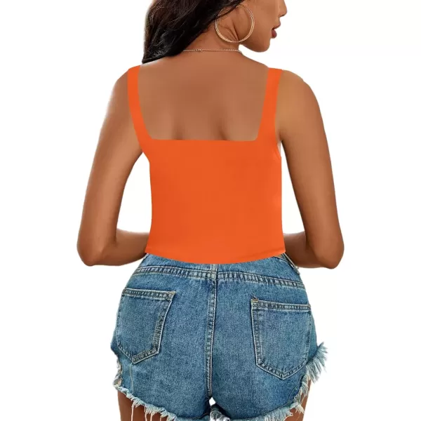 imageLYANER Womens Cute Crop Tank Tops Square Neck Sleeveless Workout Shirt Going Out Sexy Top Basic Slim Fit TankOrange