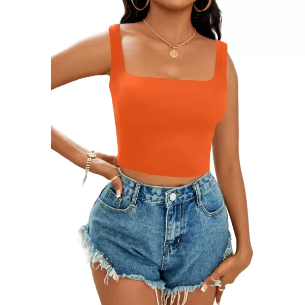 imageLYANER Womens Cute Crop Tank Tops Square Neck Sleeveless Workout Shirt Going Out Sexy Top Basic Slim Fit TankOrange