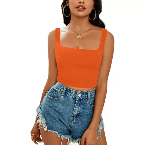 imageLYANER Womens Cute Crop Tank Tops Square Neck Sleeveless Workout Shirt Going Out Sexy Top Basic Slim Fit TankOrange