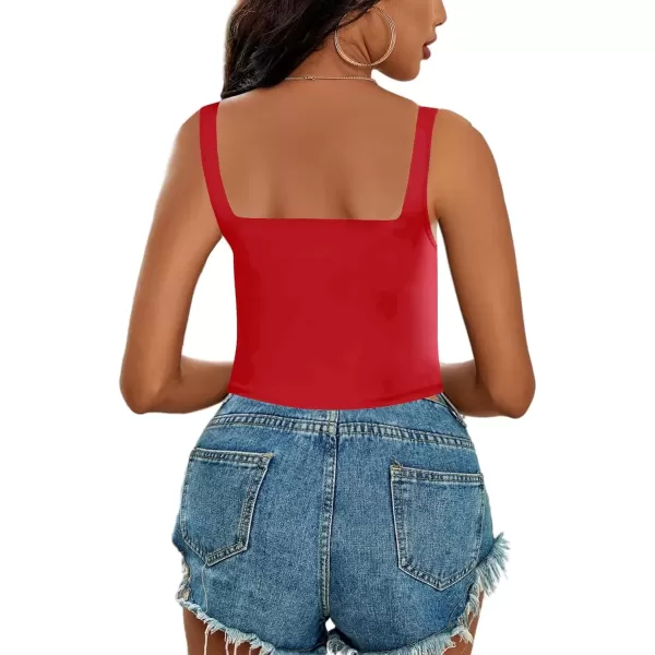 imageLYANER Womens Cute Crop Tank Tops Square Neck Sleeveless Workout Shirt Going Out Sexy Top Basic Slim Fit TankRed